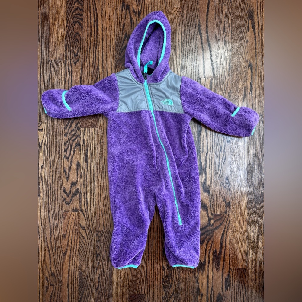 The North Face Purple, teal and Grey infant Fleece bunting